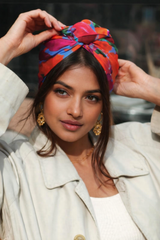 WIRE FULL CAP TURBAN RED FLORAL