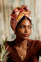 WIRE FULL CAP TURBAN MUSTARD PINK ROSE ANNA
