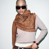 FRINGED LEATHER SCARF BROWN