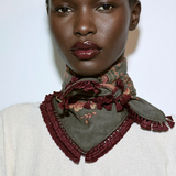 FRINGED GREEN GRAY PRINTED SCARF