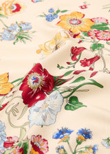 FLORAL SATIN SCARF BEIGE TRIM