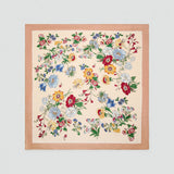 FLORAL SATIN SCARF BEIGE TRIM