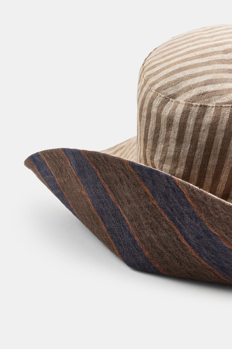 NWT Reversible Striped Linen Hat REVERSIBLE STRIPED LINEN HAT - Red | ZARA United States main image 4