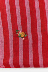 FLORAL EMBROIDERED STRIPED LINEN SCARF RED