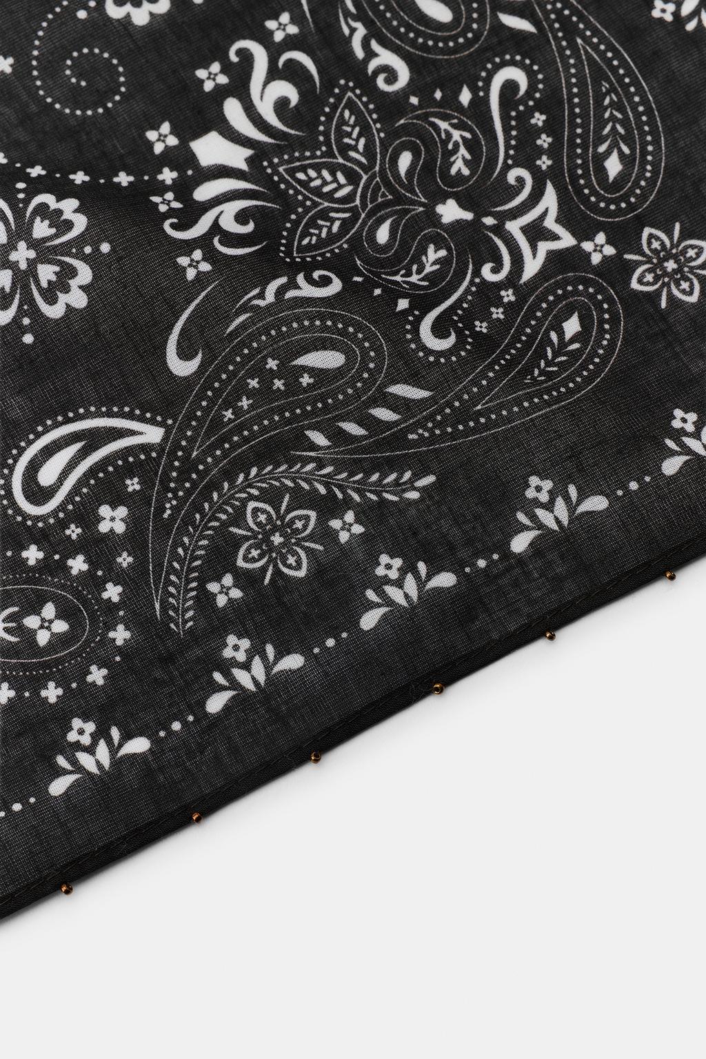 PAISLEY BEADED FLORAL BANDANA SCARF