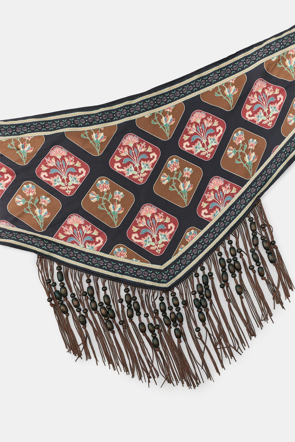 BEADED FRINGE PRINTED BANDANA