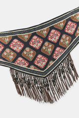 BEADED FRINGE PRINTED BANDANA