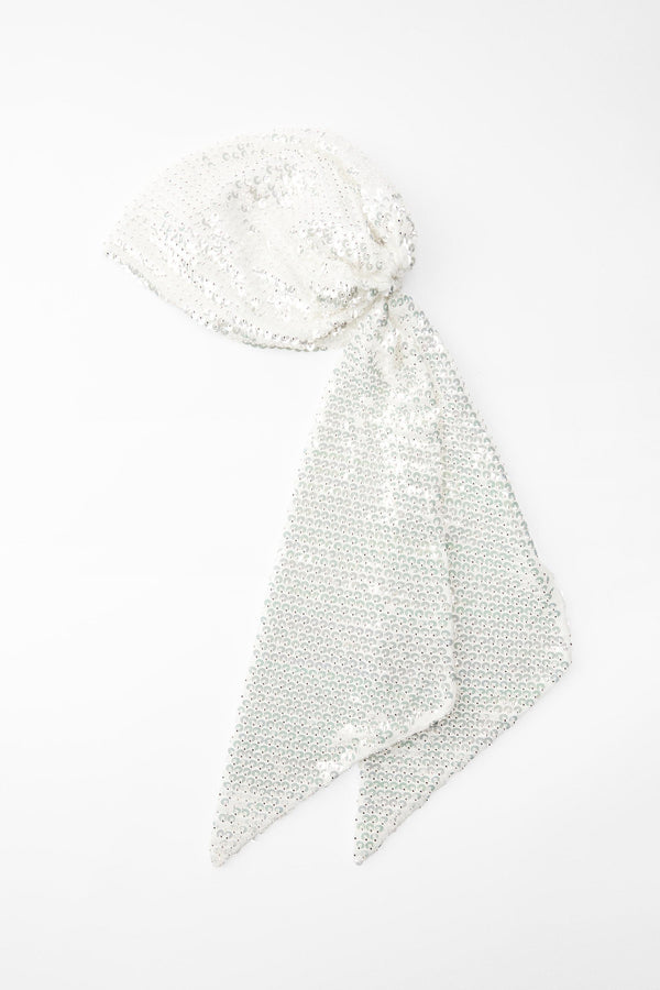 BEADED SEQUIN BANDANA WHITE