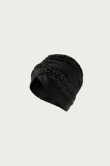 SEQUIN SATIN TWISTED TURBAN BLACK