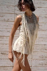 CHAIN + FABRIC FRINGE SCARF