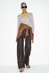 FRINGED LEATHER SCARF BROWN