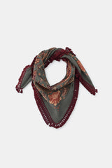 FRINGED TAUPE GRAY PRINTED SCARF