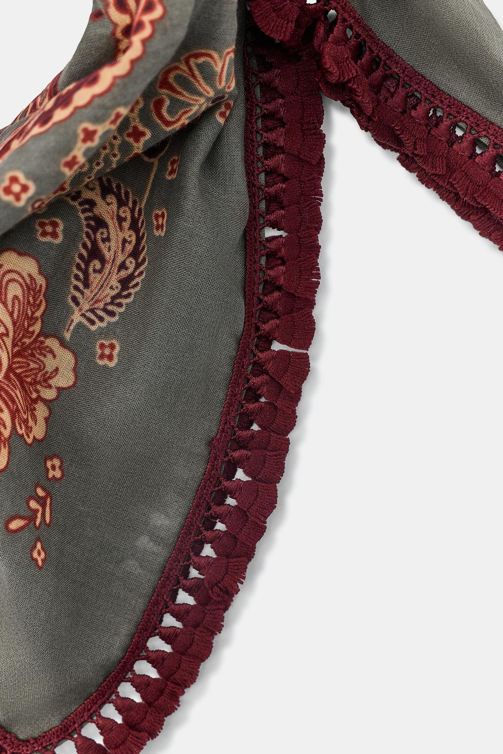 FRINGED GREEN GRAY PRINTED SCARF