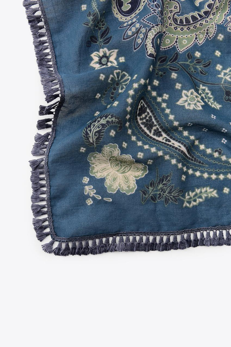 Fringe Printed Scarf Blue