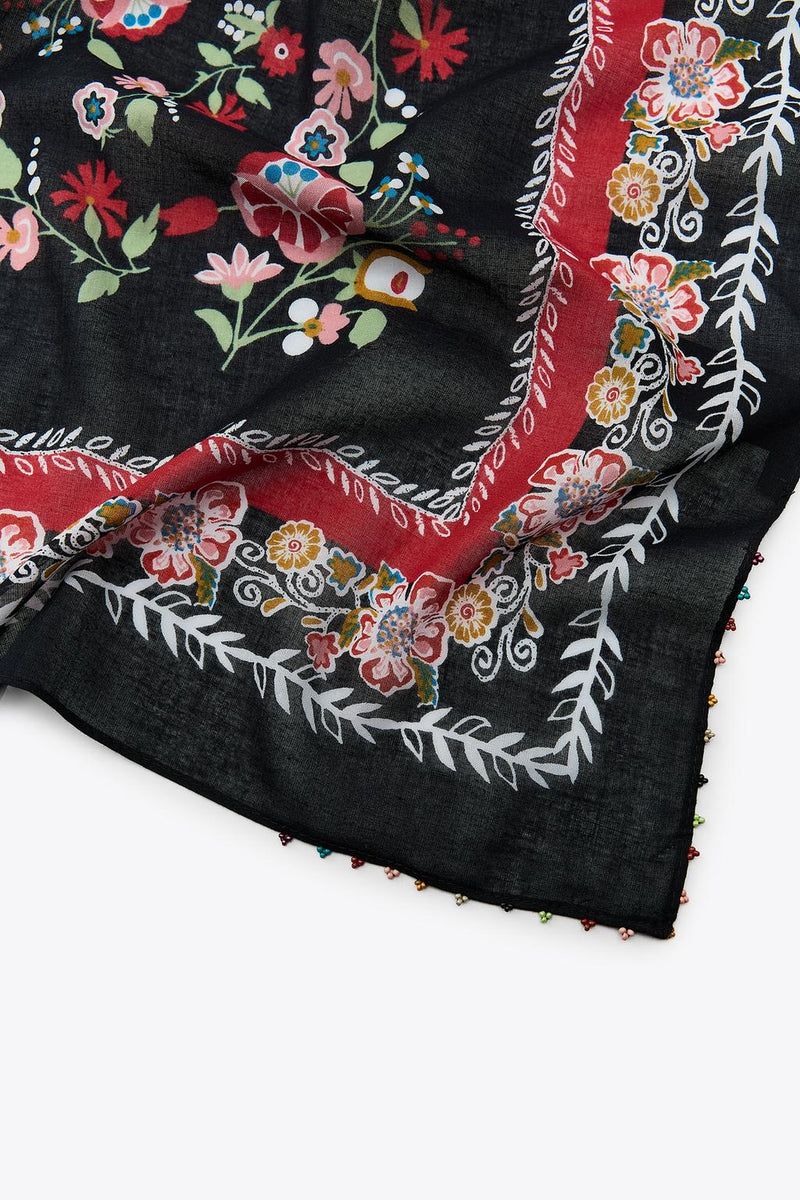 BEADED SQUARE SCARF BLACK