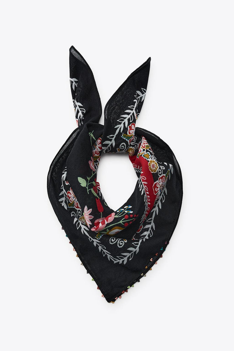 BEADED SQUARE SCARF BLACK