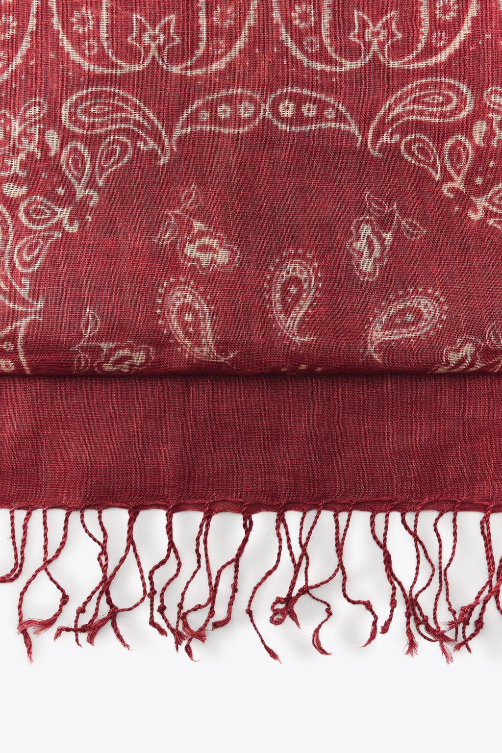 Bandana Print Fringe Linen Scarf