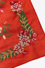 EMBROIDERED COTTON SCARF RED