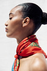 EMBROIDERED COTTON SCARF RED