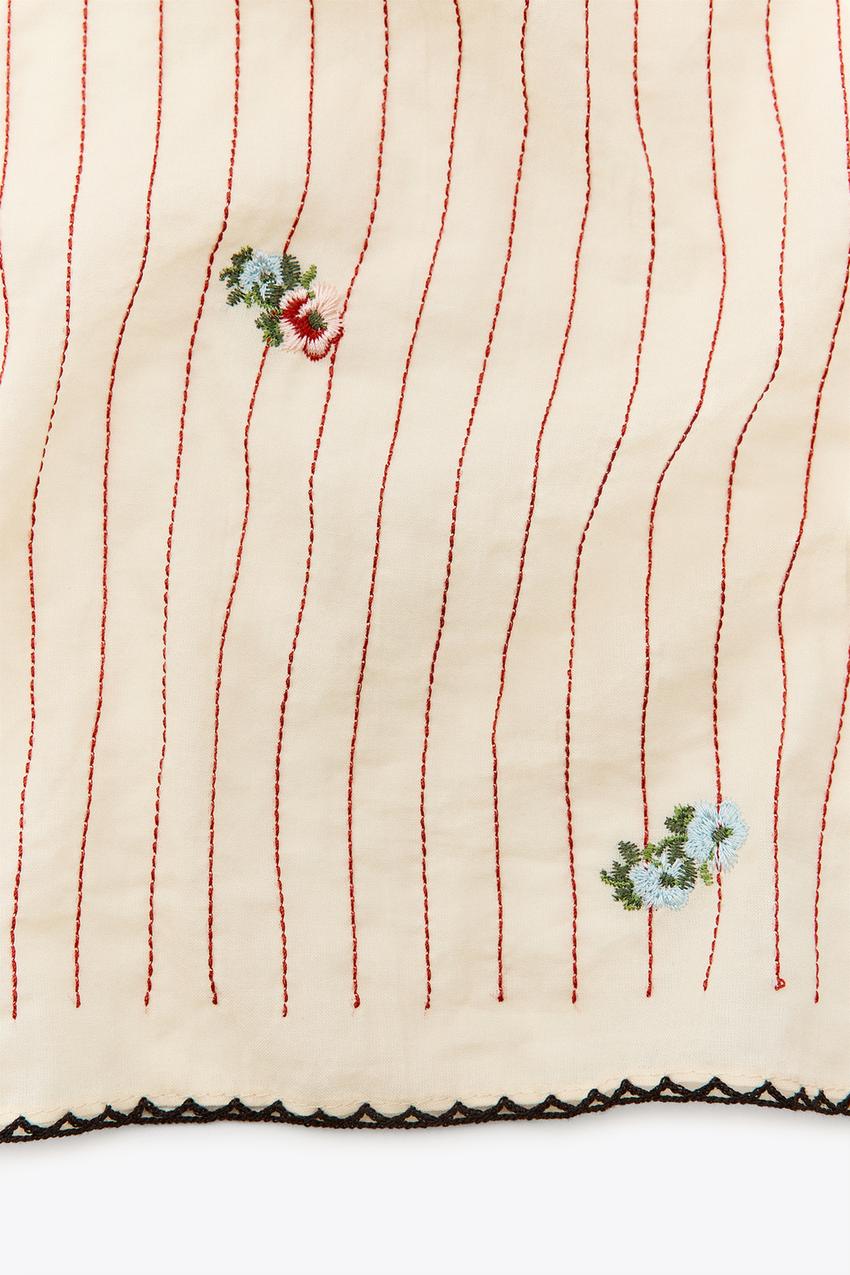 EMBROIDERED FLOWERS STRIPED SCARF