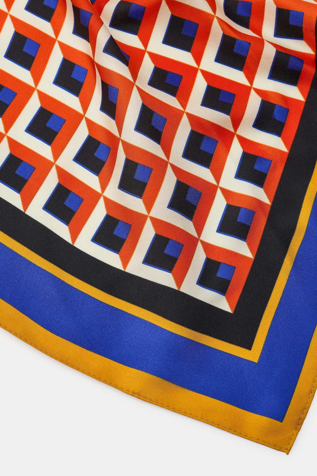 100% SILK GEOMETRIC PRINTED SCARF Orange