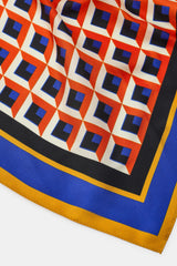 100% SILK GEOMETRIC PRINTED SCARF Orange