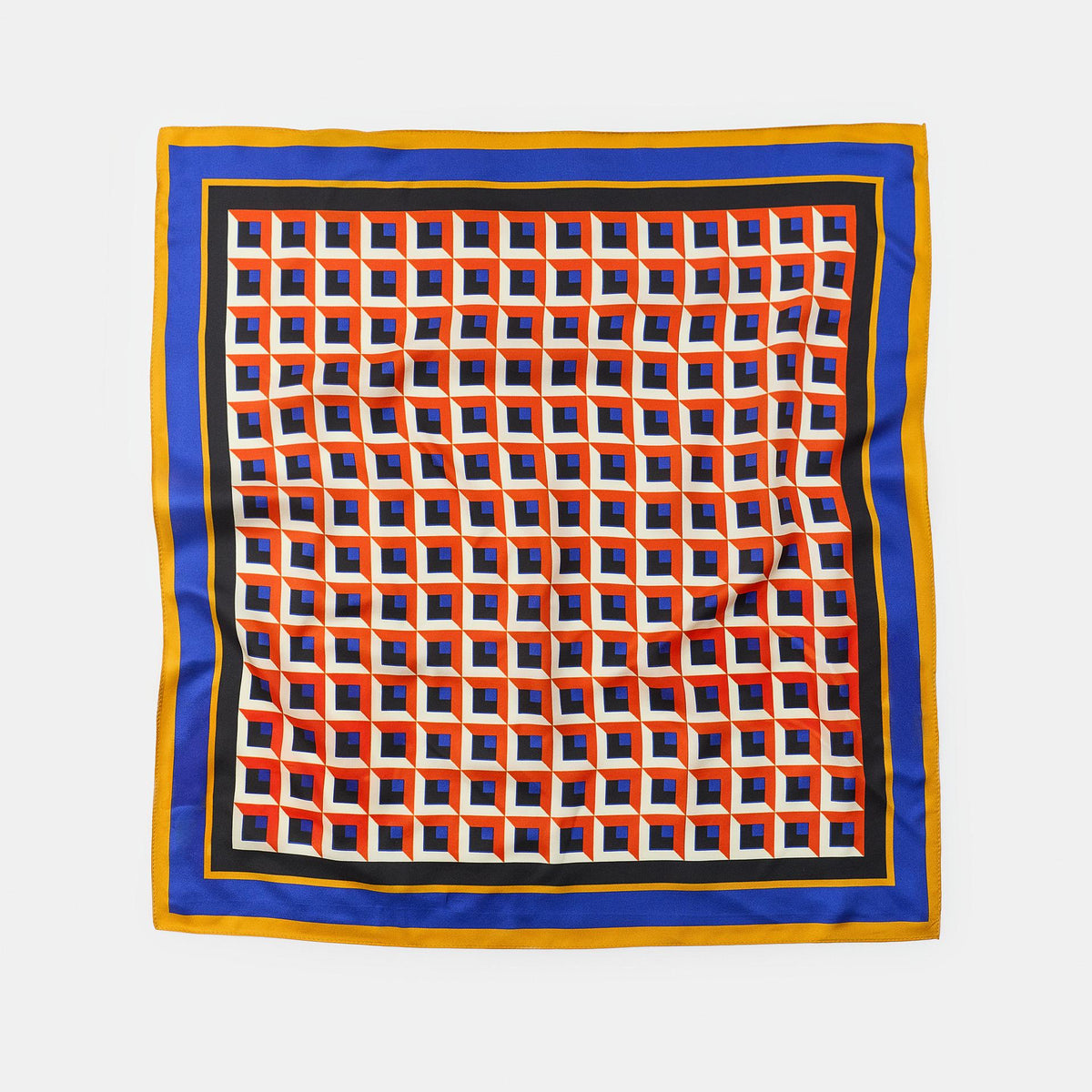 100% SILK GEOMETRIC PRINTED SCARF Orange