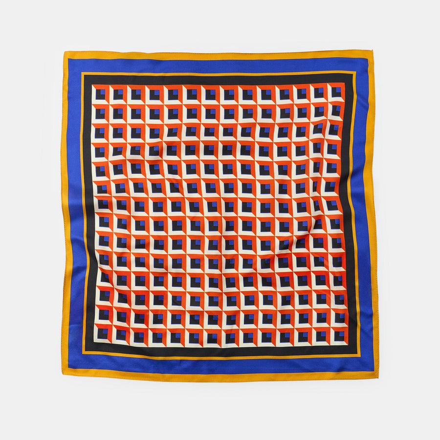 100% SILK GEOMETRIC PRINTED SCARF Orange
