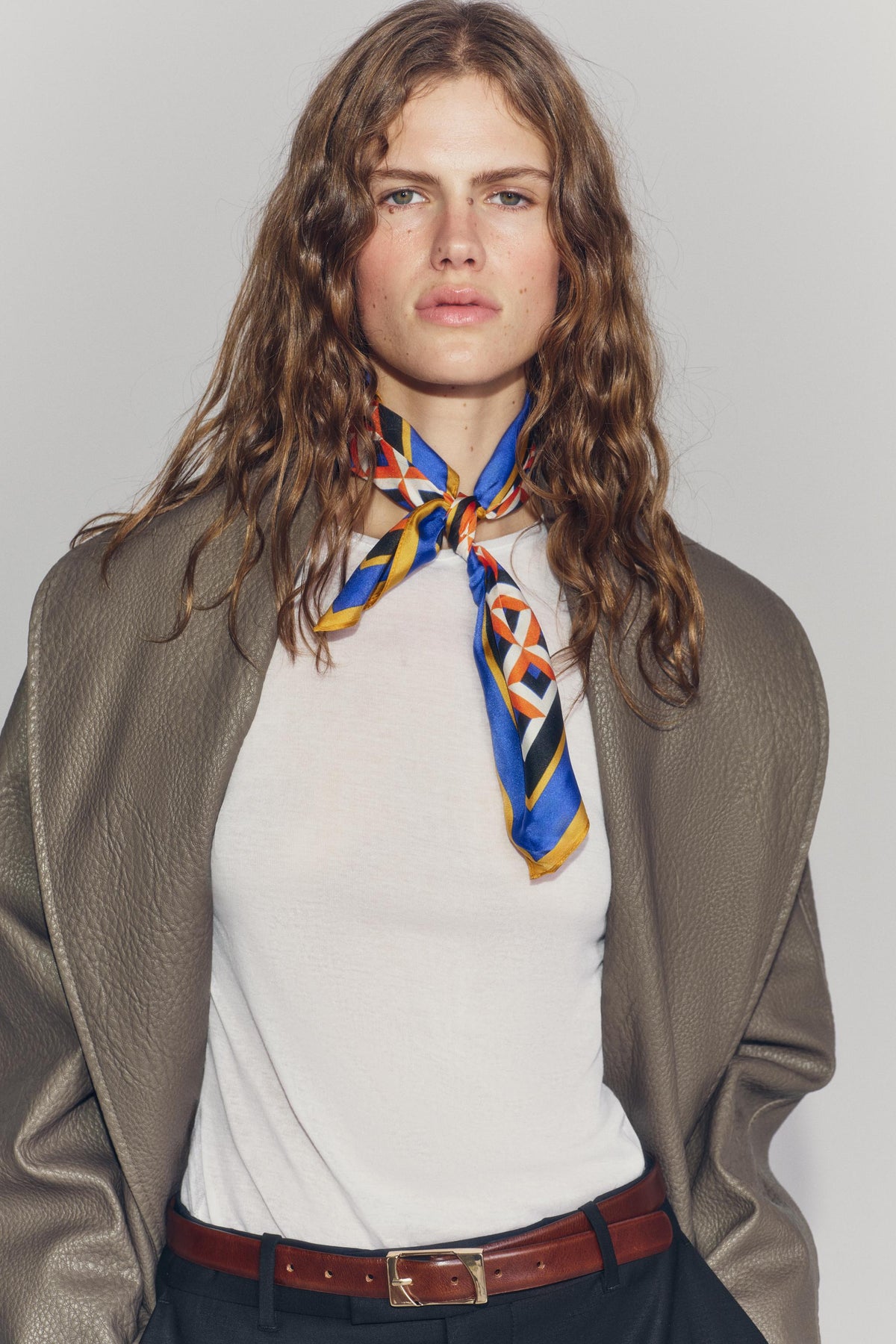 100% SILK GEOMETRIC PRINTED SCARF Orange