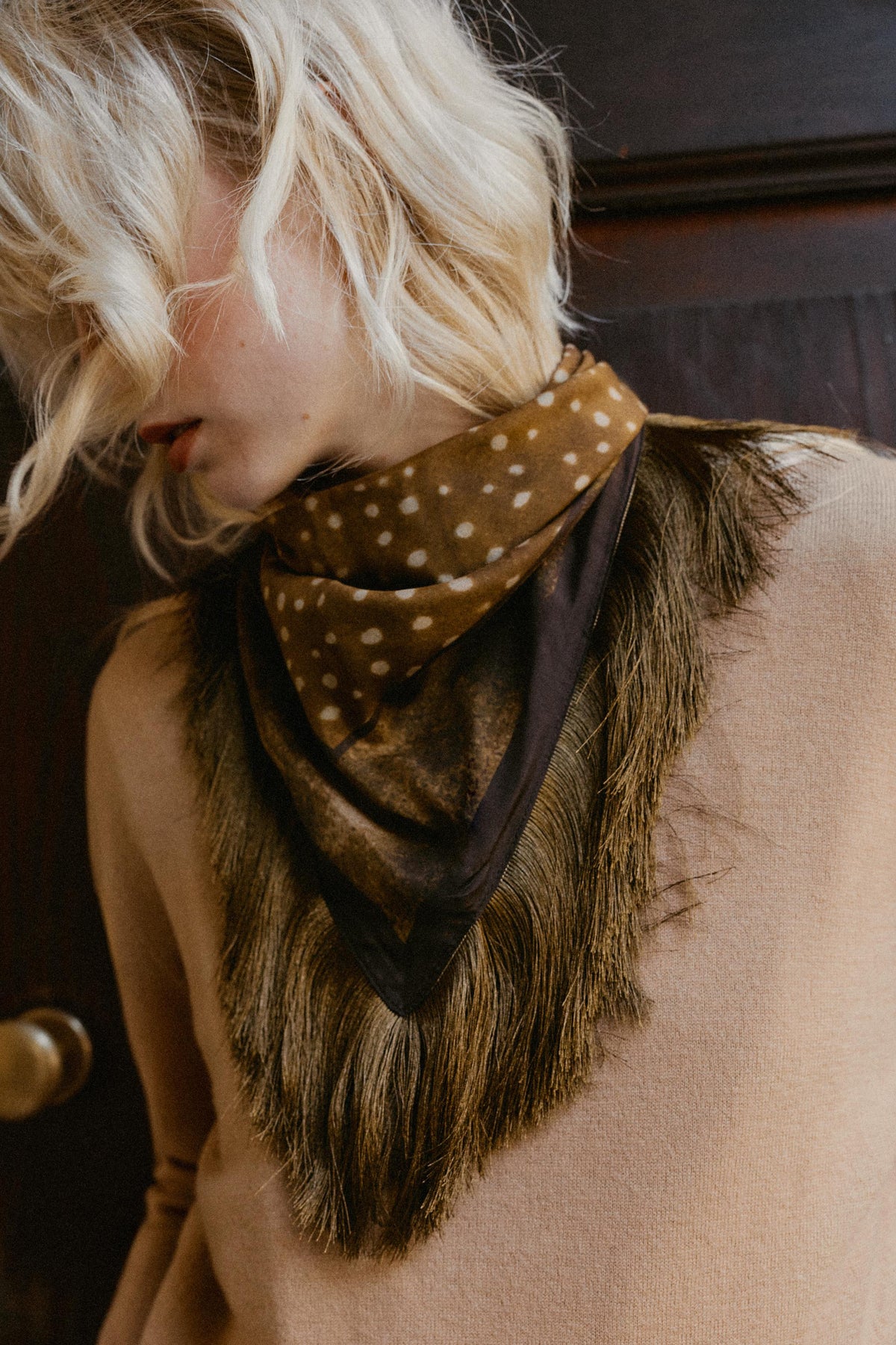 SILK BLEND PRINTED SCARF WITH FRINGE