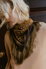 PRINTED SILK-BLEND FLORAL FRINGED SCARF BROWN