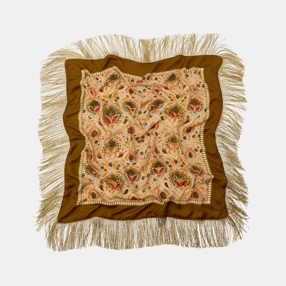 PRINTED SILK BLEND FRINGED SCARF