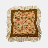 PRINTED SILK BLEND FRINGED SCARF
