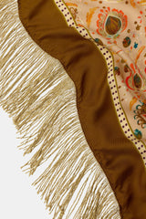 PRINTED SILK BLEND FRINGED SCARF