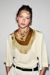 PRINTED SILK BLEND FRINGED SCARF