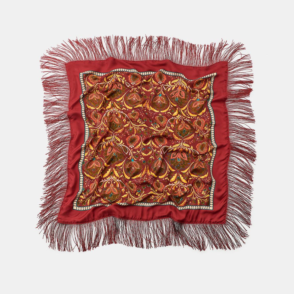 FLORAL PRINT SILK BLEND SCARF WITH FRINGE