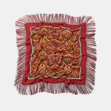 PRINTED SILK-BLEND FLORAL FRINGED SCARF RED
