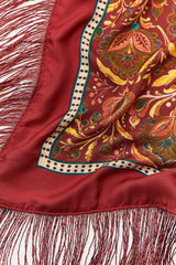 PRINTED SILK-BLEND FLORAL FRINGED SCARF RED