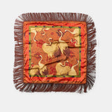 HERON PRINT SATIN SCARF WITH FRINGE