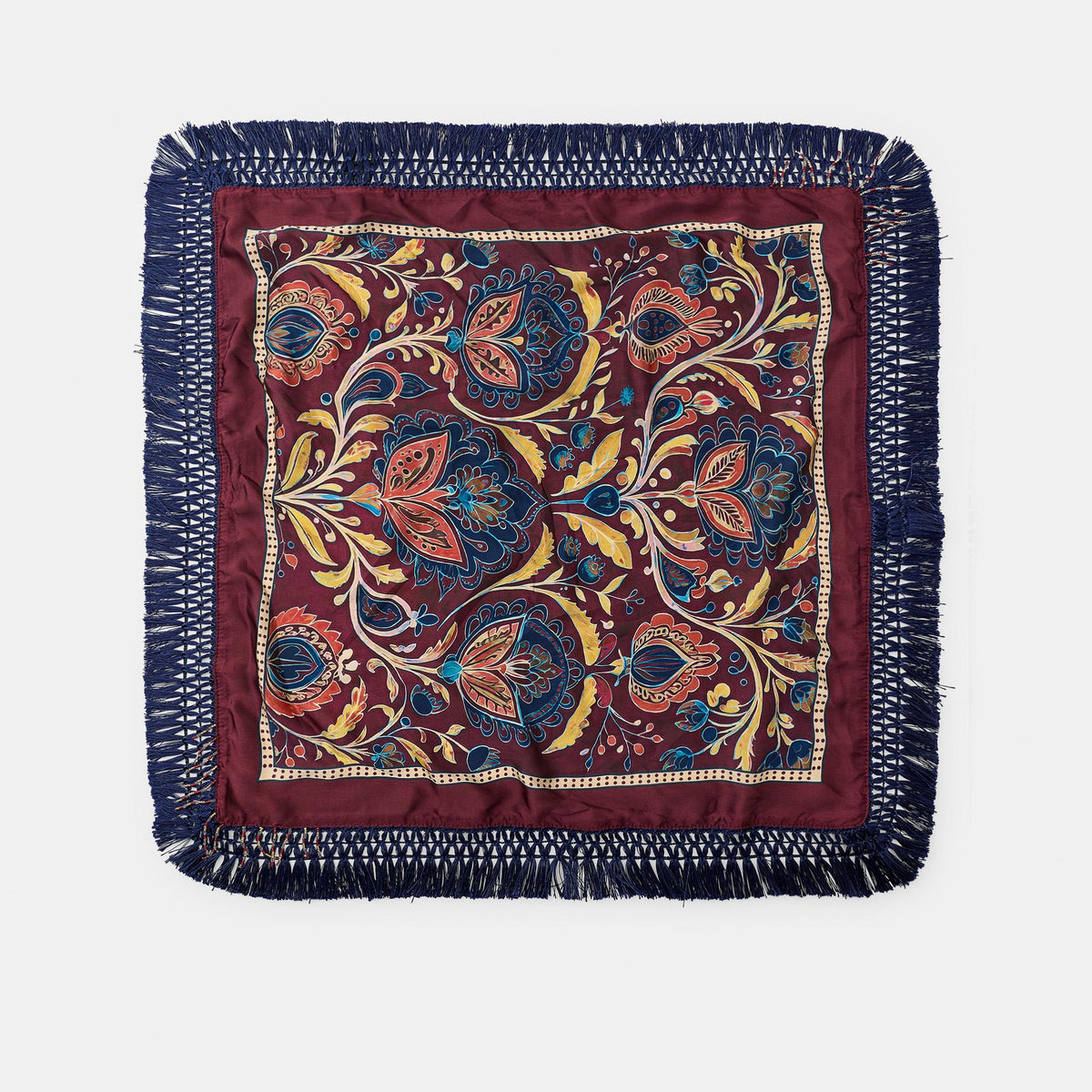 PRINTED FLORAL SCARF WITH BEADED FRINGE