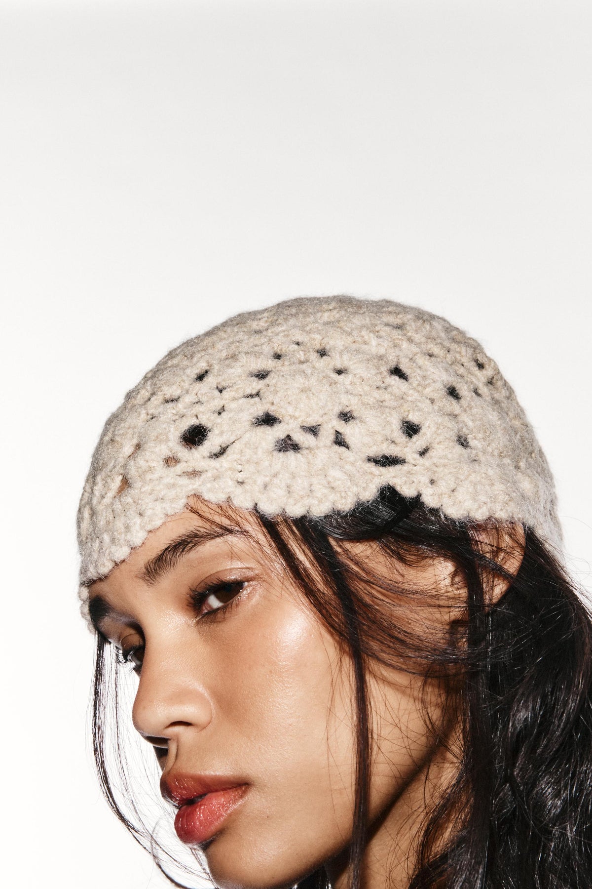 KNIT CROCHET SKULLCAP BEIGE