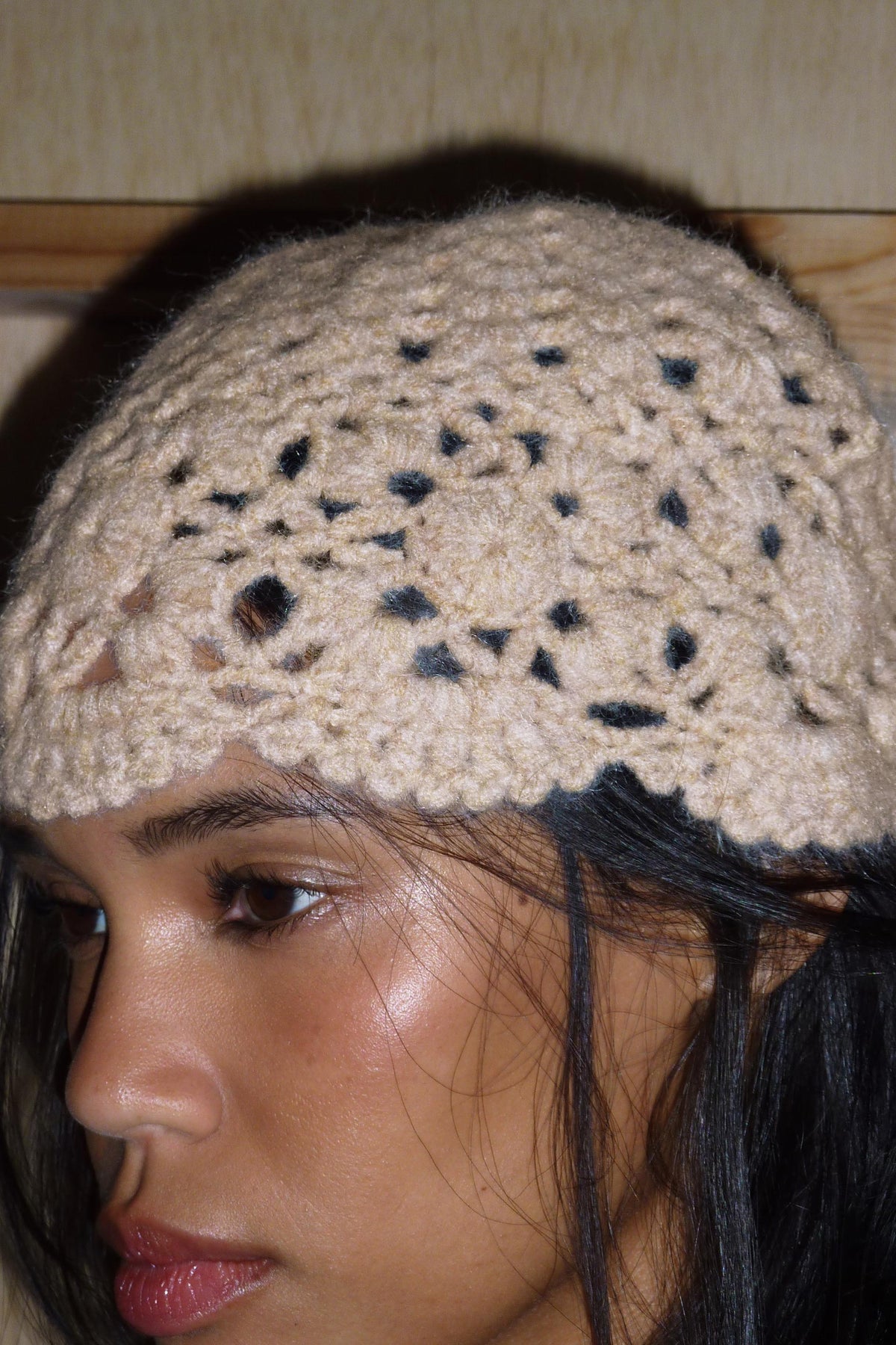 KNIT CROCHET SKULLCAP BEIGE