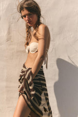 FLORAL EMBROIDERED STRIPED LINEN SCARF