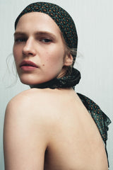 PRINTED TRIANGLE SCARF WITH LACE