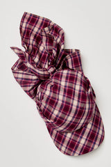 Brimmed Scarf Hat Beige Raspberry Plaid Cotton