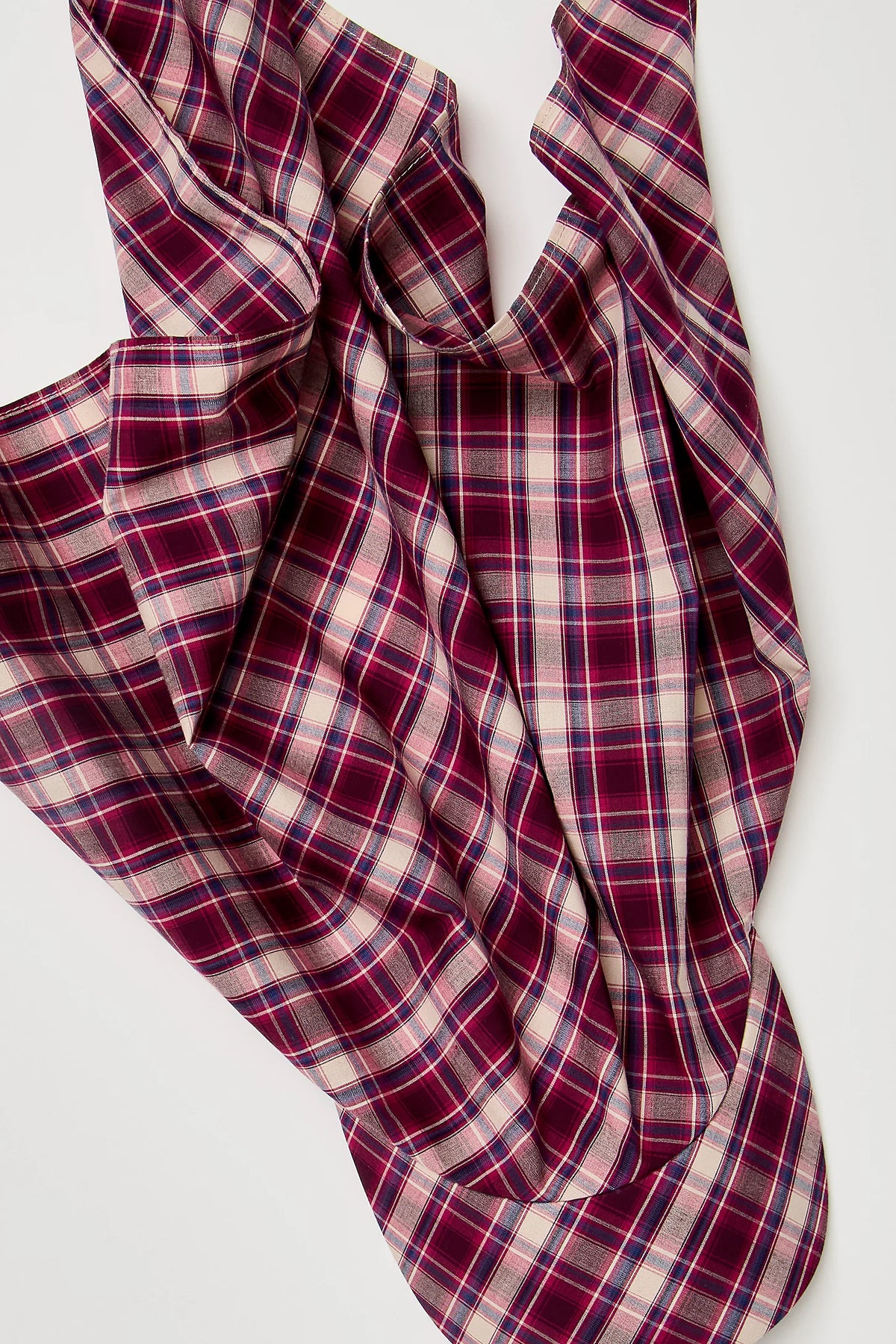 Brimmed Scarf Hat Beige Raspberry Plaid Cotton