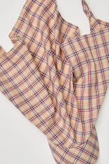 Brimmed Scarf Hat Beige Yellow Red Plaid Cotton