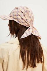 Brimmed Scarf Hat Beige Yellow Red Plaid Cotton