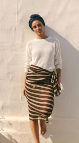 FLORAL EMBROIDERED STRIPED LINEN SCARF