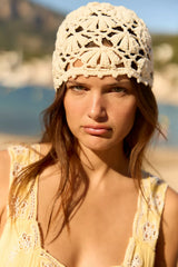Crochet Knit Skull Cap Chocolate Ivory